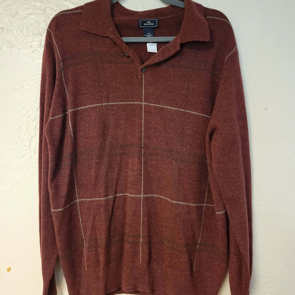 Dockers Polo Mens Size Large Long Sleeve Pullover Collared Button